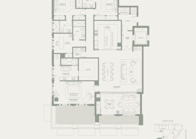 Three-bedroom apartment floor plan layout