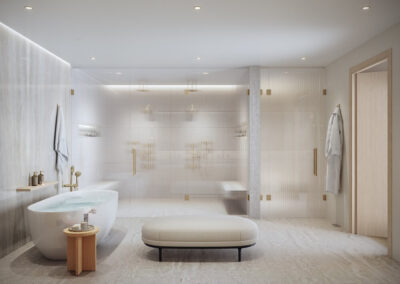 Modern, luxurious bathroom with elegant design.