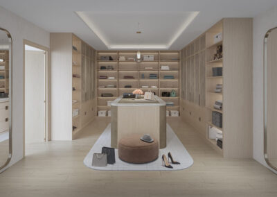 Spacious, modern walk-in closet design.